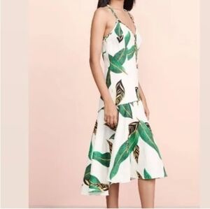 NWT FARM Rio White Tropical Leaf Print Midi Dress